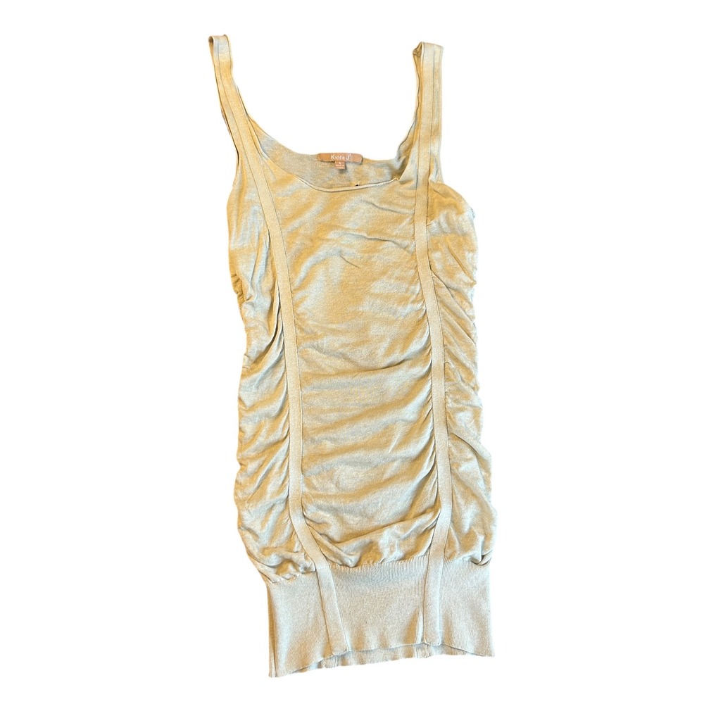 Y2K Kier J Sleeveless Dress‎ Women's Small Ruched Bodycon Tank Beige
